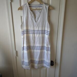 Beach Lunch Lounge Striped Sleeveless Shift Dress Blue White Size Medium Boho